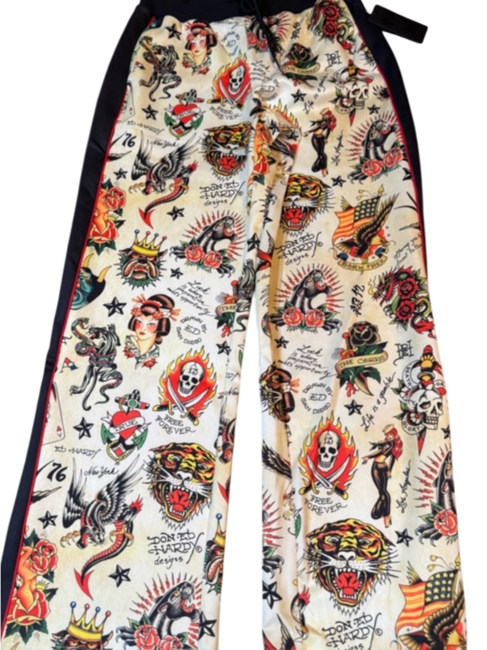 Ed Hardy Black and Cream Tattoo Inspired Graphic Track Pants Size Small NWT - Picture 8 of 11